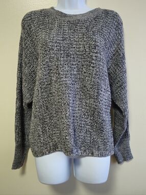 Pink rose knit sweater Pullover classic grey winter Fall Soft cozy women med
